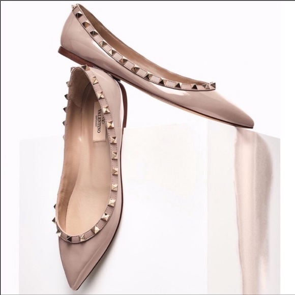 Valentino Rockstud Pointed Toe Ballerina Flat